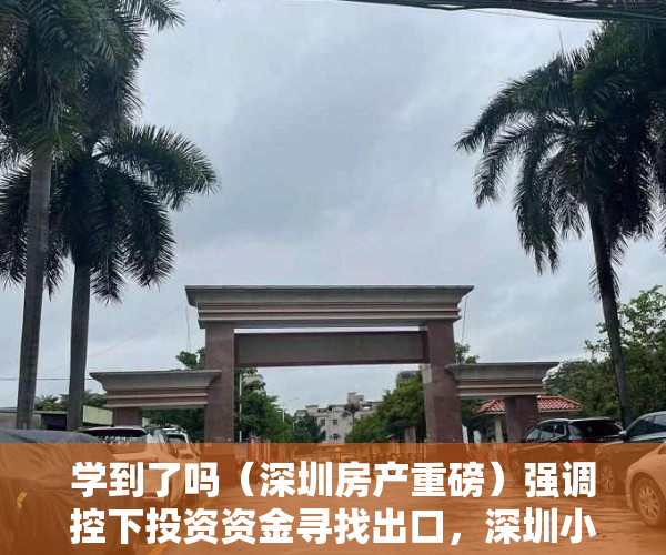 学到了吗（深圳房产重磅）强调控下投资资金寻找出口，深圳小产权房还能走多远？，深圳房价洼地，
